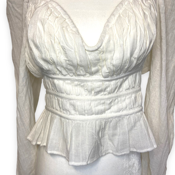 Free People White Chloe Top Puff Long Sleeve Blouse - Picture 8 of 16